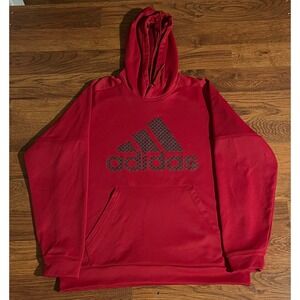 Adidas Climalite Red Pullover Hoodie Graphic Logo Sweatshirt Mens Large